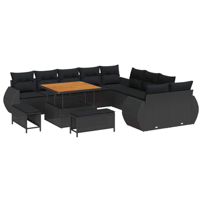 Set Divano da Giardino con cuscino 13 pcs Nero