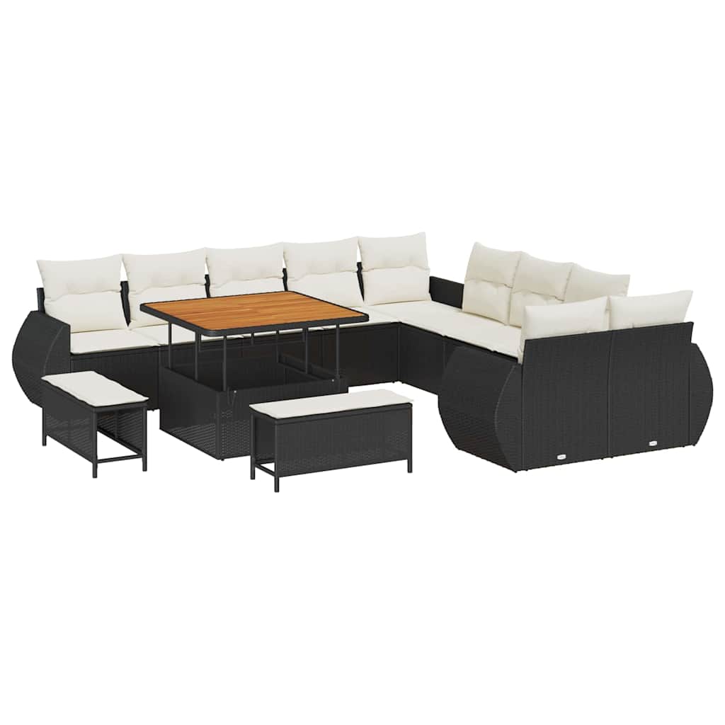 Set Divano da Giardino con cuscino 13 pcs Nero e Crema