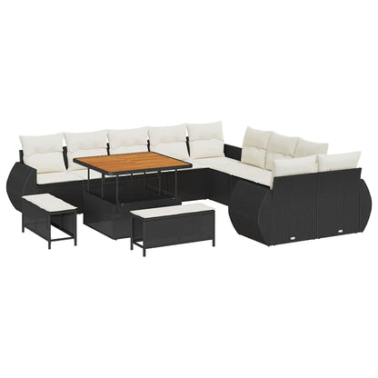 Set Divano da Giardino con cuscino 13 pcs Nero e Crema