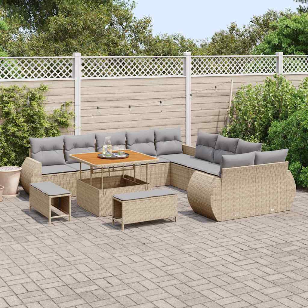 Set Divano da Giardino con cuscino 13 pcs Beige e Grigio Chiaro