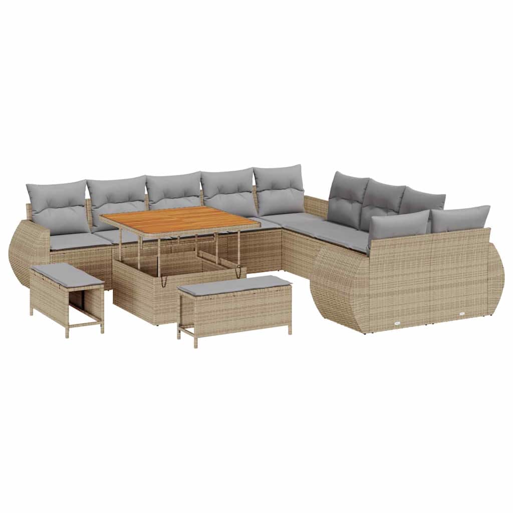 Set Divano da Giardino con cuscino 13 pcs Beige e Grigio Chiaro