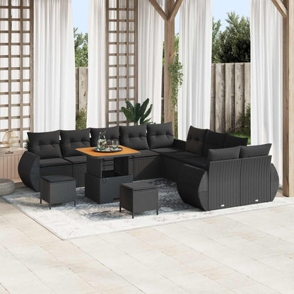 Set Divano da Giardino con cuscino 13 pcs Nero