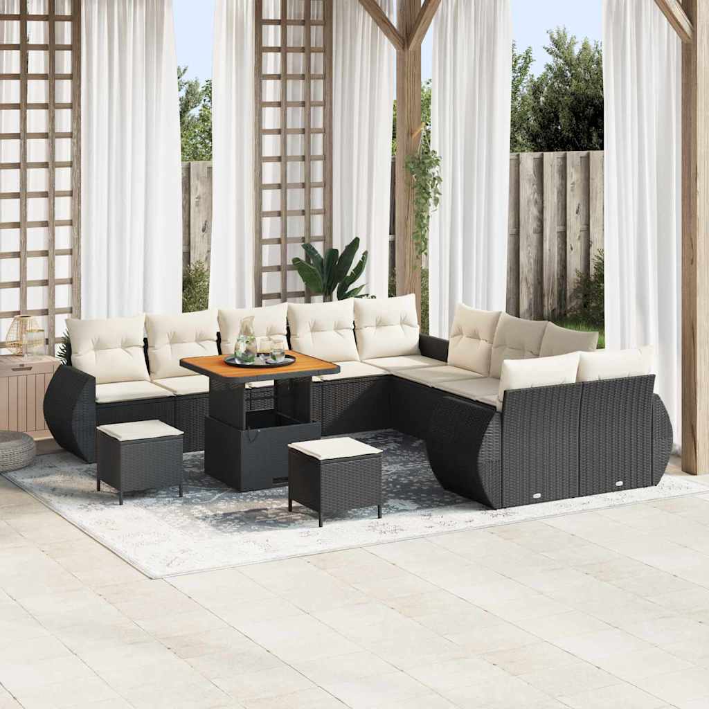 Set Divano da Giardino con cuscino 13 pcs Nero e Crema