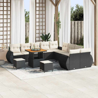 Set Divano da Giardino con cuscino 13 pcs Nero e Crema