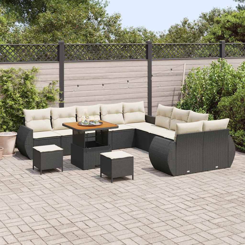 Set Divano da Giardino con cuscino 13 pcs Nero e Crema