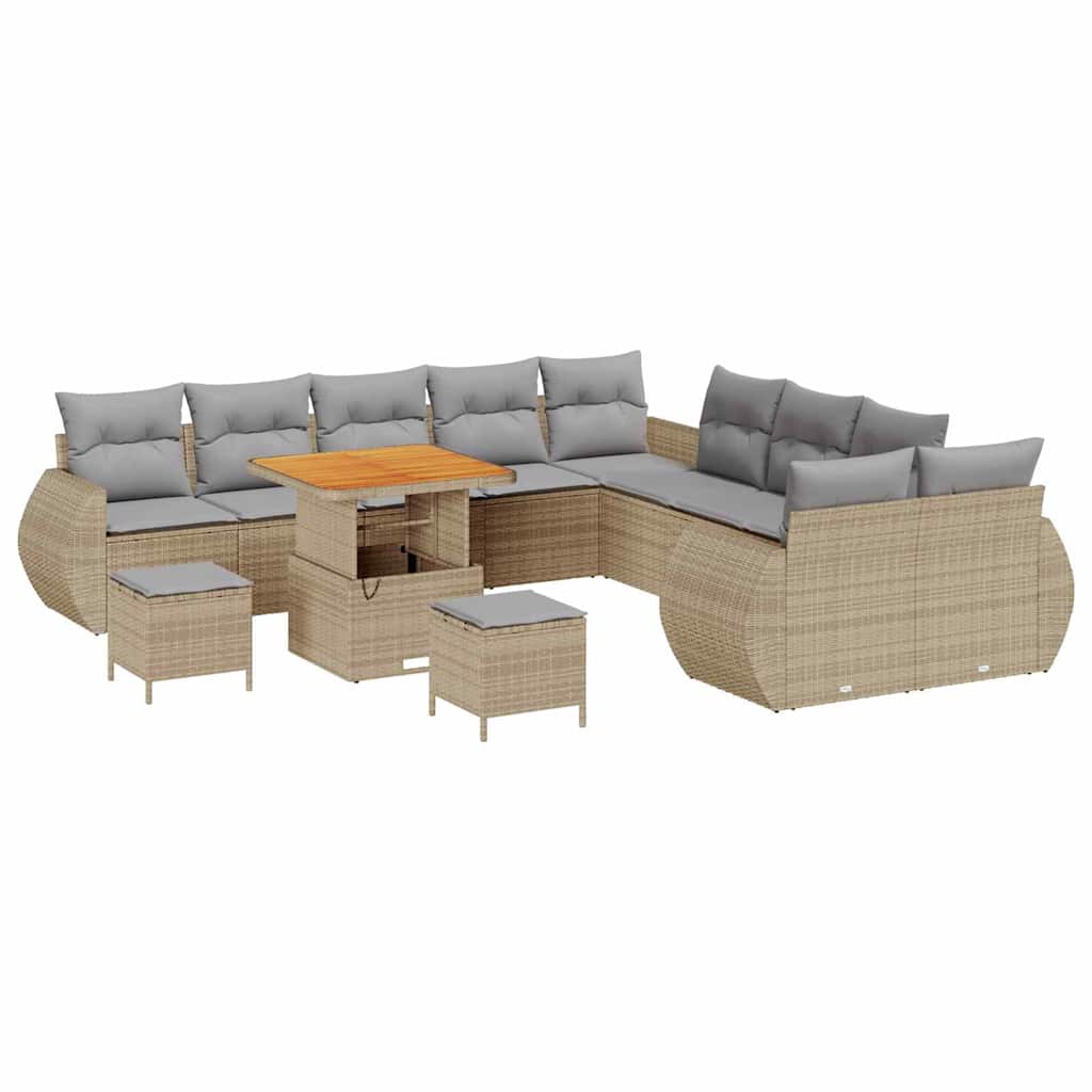 Set Divano da Giardino con cuscino 13 pcs Beige e Grigio Chiaro