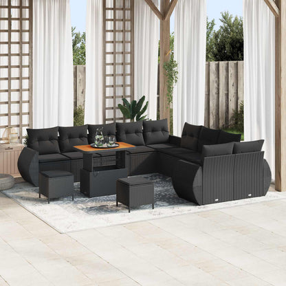 Set Divano da Giardino con cuscino 13 pcs Nero