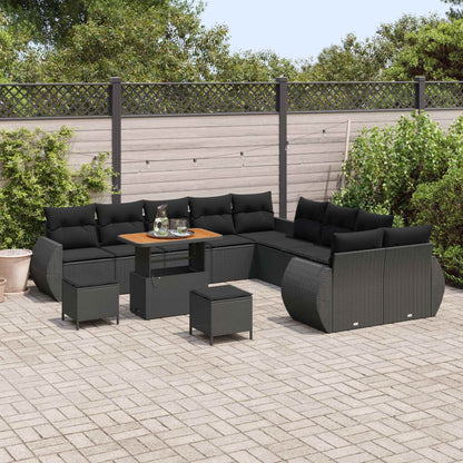 Set Divano da Giardino con cuscino 13 pcs Nero
