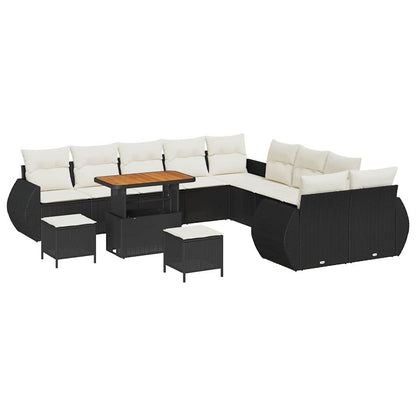 Set Divano da Giardino con cuscino 13 pcs Nero e Crema