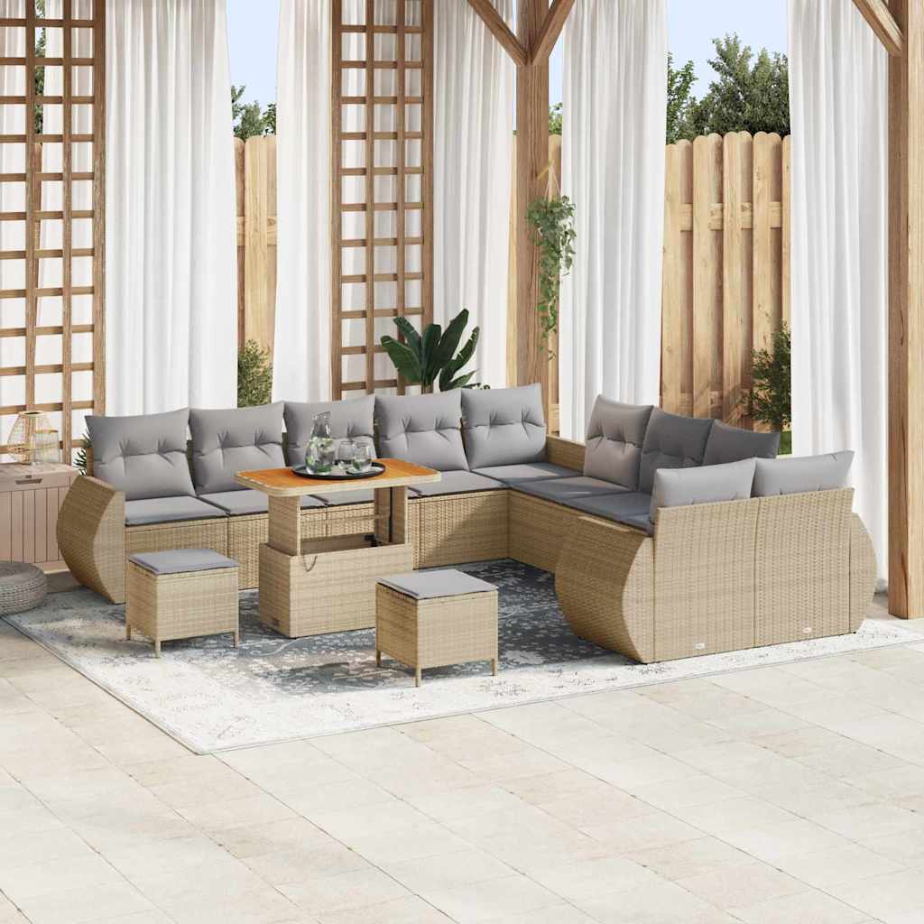 Set Divano da Giardino con cuscino 13 pcs Beige e Grigio Chiaro