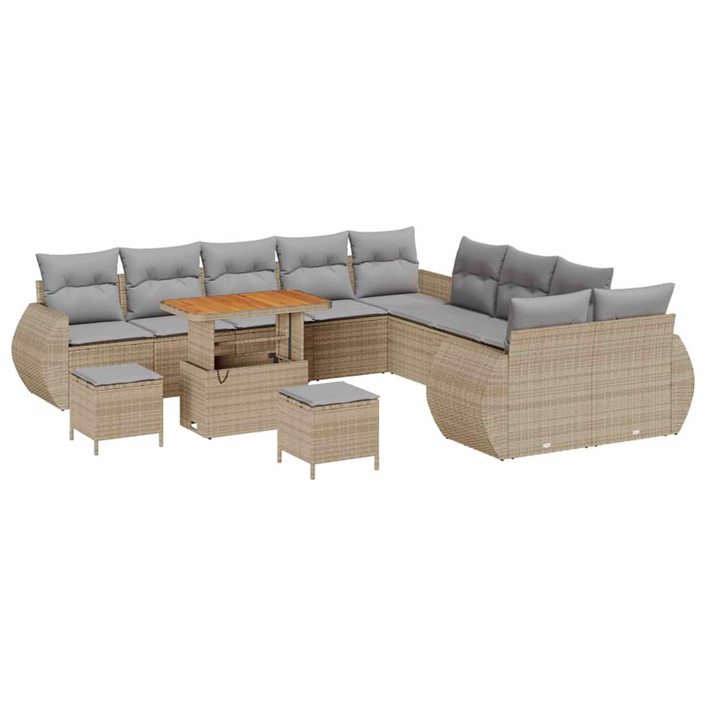 Set Divano da Giardino con cuscino 13 pcs Beige e Grigio Chiaro