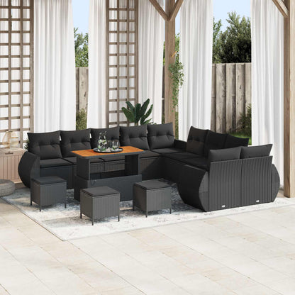 Set Divano da Giardino con cuscino 14 pcs Nero