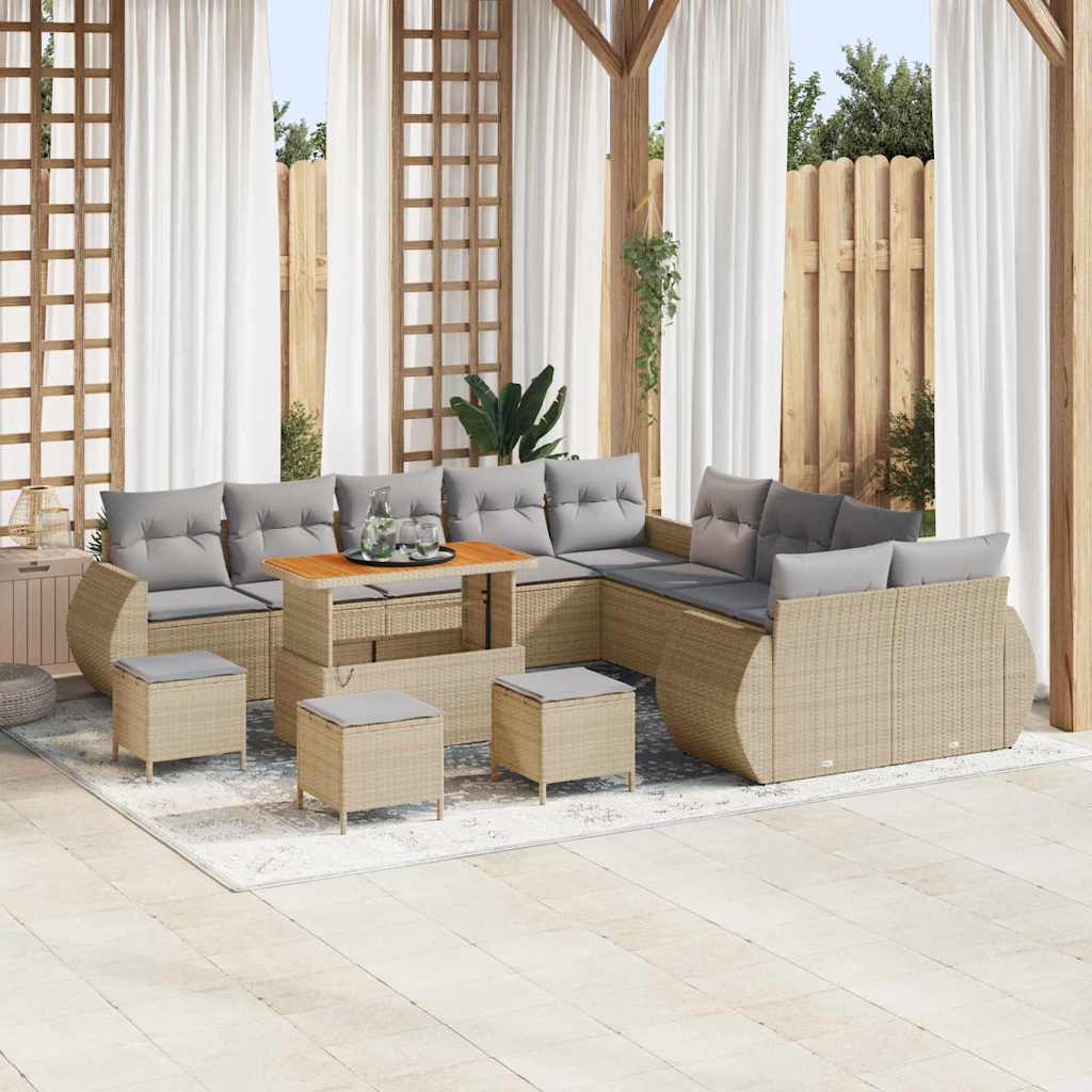 Set Divano da Giardino con cuscino 14 pcs Beige e Grigio Chiaro