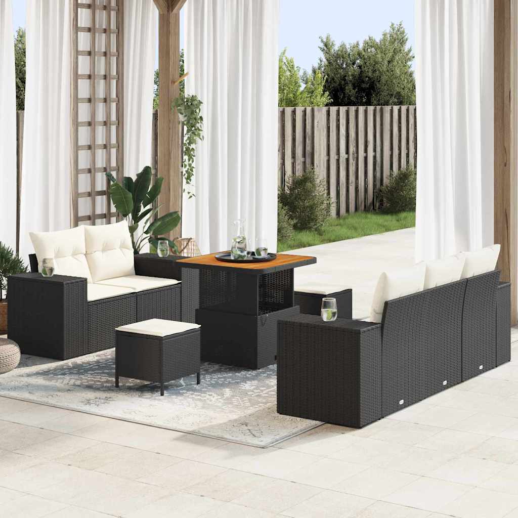 Set Divano da Giardino con cuscino 8 pcs Nero e Crema