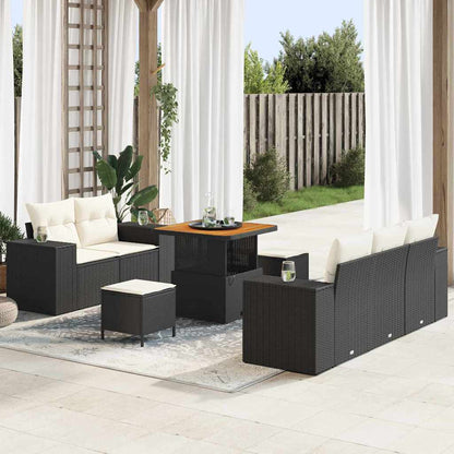 Set Divano da Giardino con cuscino 8 pcs Nero e Crema