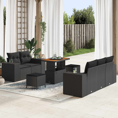 Set Divano da Giardino 8 pcs Nero Rattan in Polipropilene