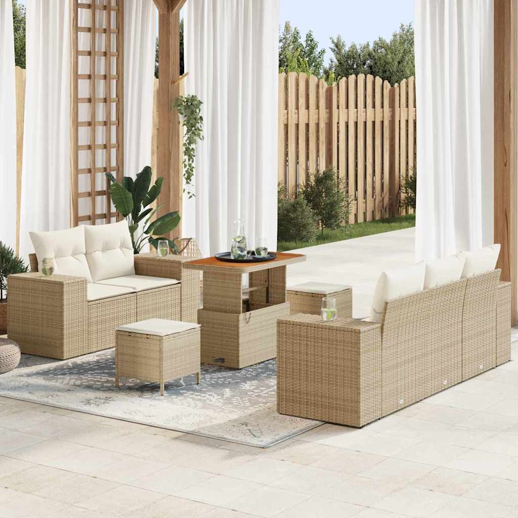 Set Divano da Giardino con cuscino 8 pcs Beige e Crema