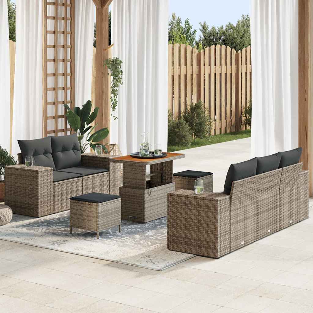 Set Divano da Giardino 8 pcs Grigio Rattan in Polipropilene