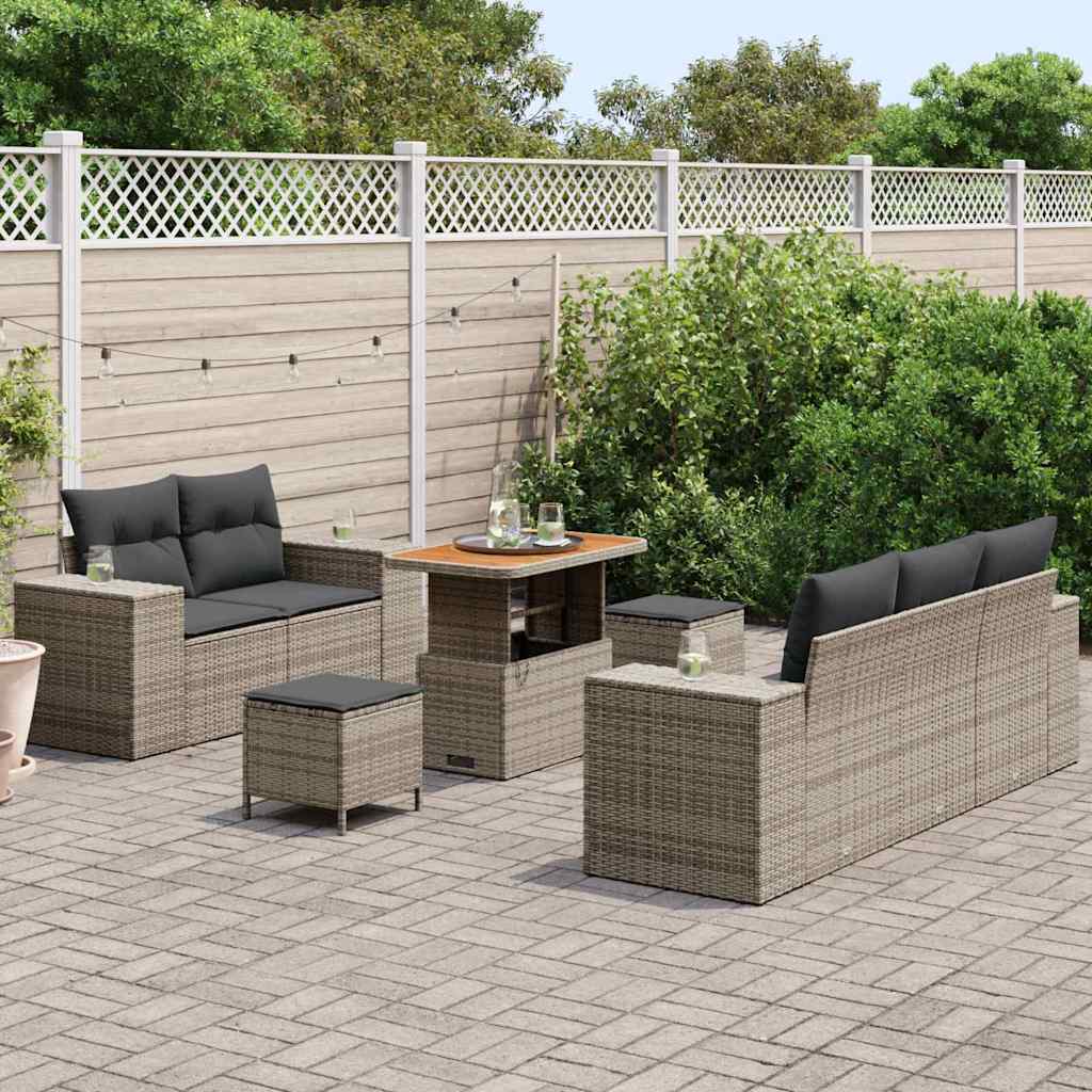 Set Divano da Giardino 8 pcs Grigio Rattan in Polipropilene