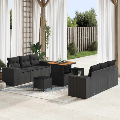 Set Divano da Giardino 9 pcs Nero Rattan in Polipropilene