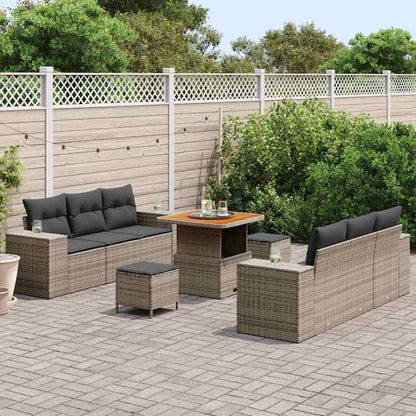 Set Divano da Giardino 9 pcs Grigio Rattan in Polipropilene