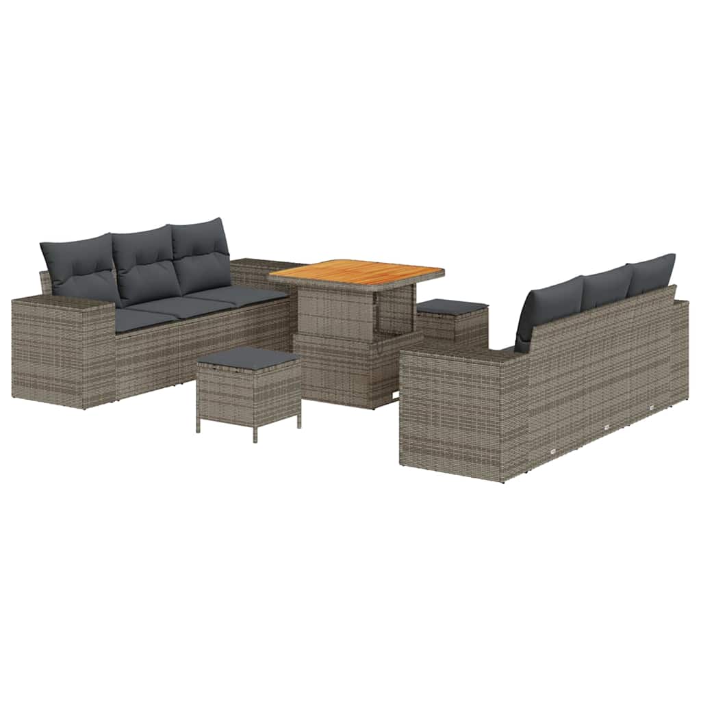 Set Divano da Giardino 9 pcs Grigio Rattan in Polipropilene