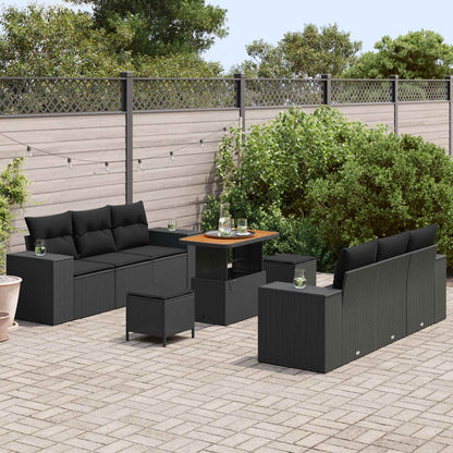 Set Divano da Giardino 9 pcs Nero Rattan in Polipropilene