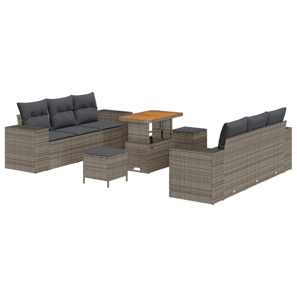 Set Divano da Giardino 9 pcs Grigio Rattan in Polipropilene