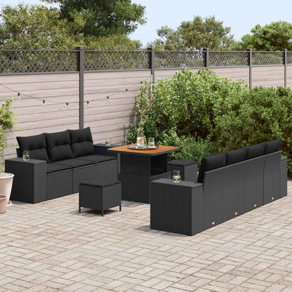 Set Divano da Giardino 10 pcs Nero Rattan in Polipropilene