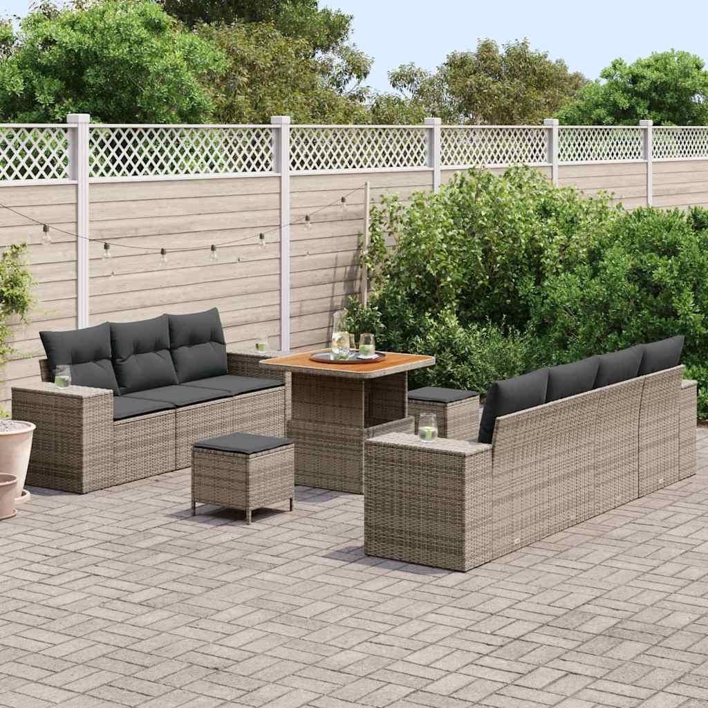 Set Divano da Giardino 10 pcs Grigio Rattan in Polipropilene