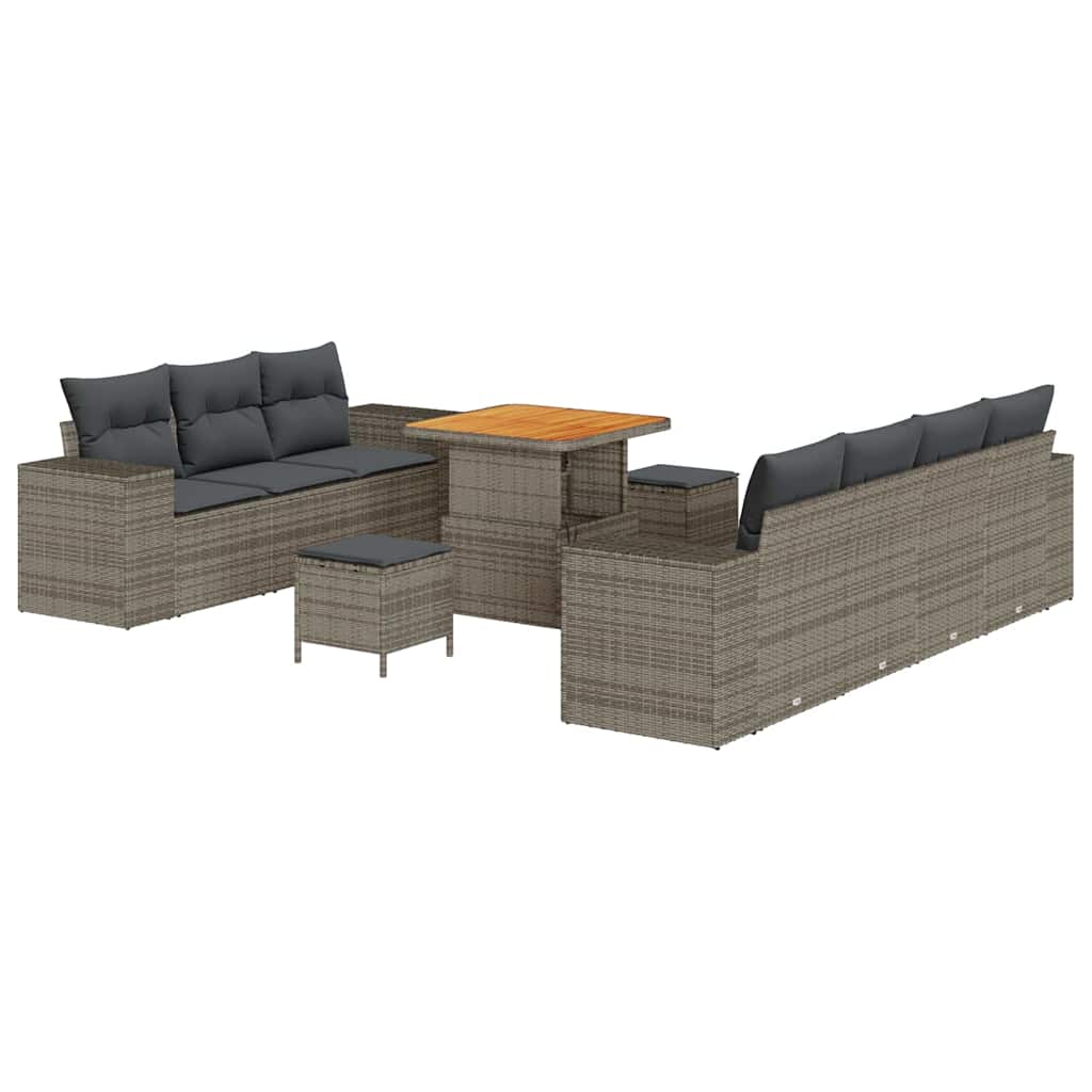 Set Divano da Giardino 10 pcs Grigio Rattan in Polipropilene
