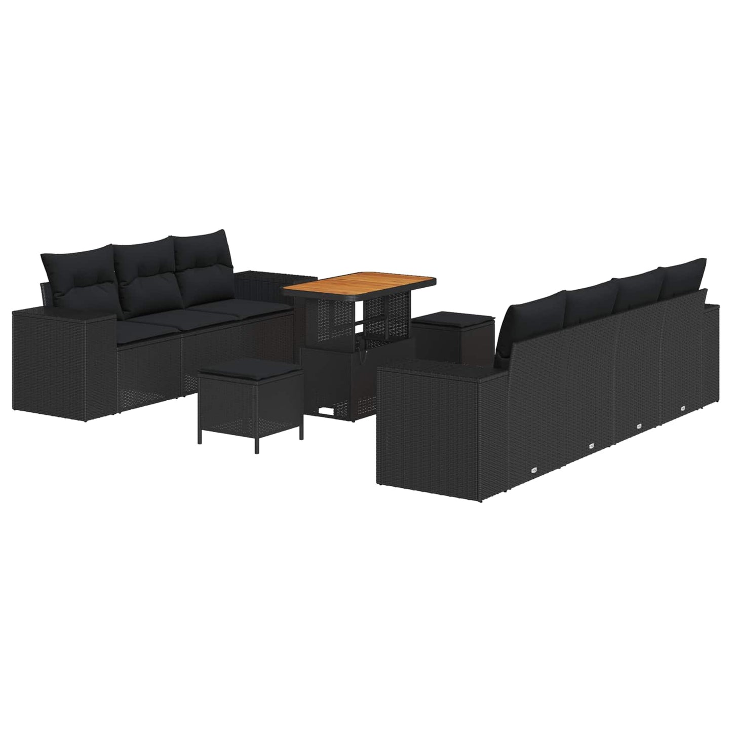 Set Divano da Giardino 10 pcs Nero Rattan in Polipropilene