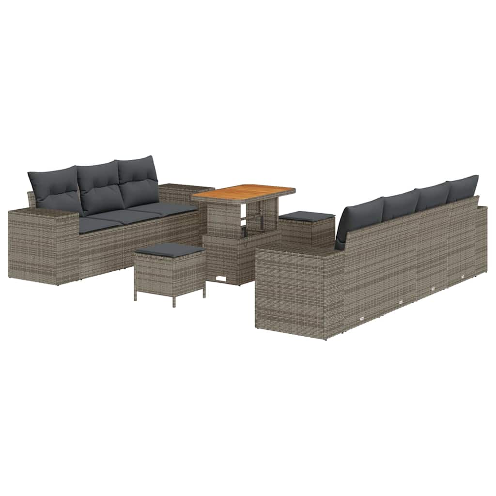 Set Divano da Giardino 10 pcs Grigio Rattan in Polipropilene