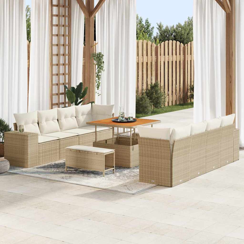 Set Divano da Giardino 11 pcs Beige e Crema polyrattan