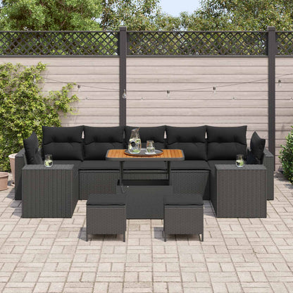 Set Divano da Giardino con cuscino con cuscino 10 pcs Nero