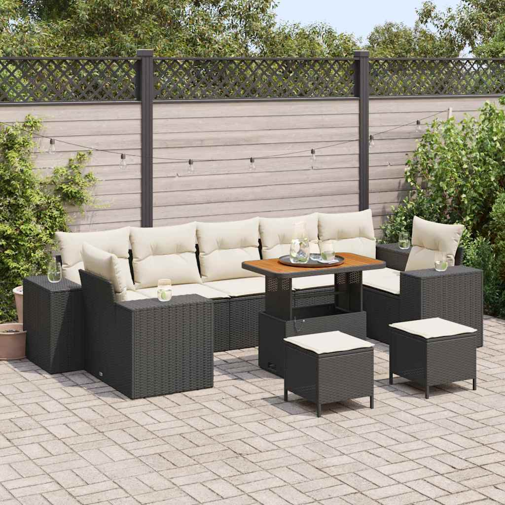 Set Divano da Giardino con cuscino 10 pcs Nero e Crema