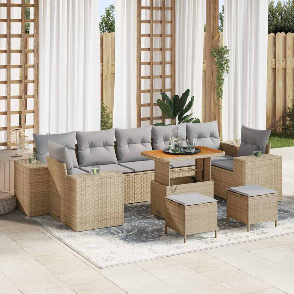 Set Divano da Giardino con cuscino 10 pcs Beige e Grigio Chiaro