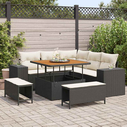 Set Divano da Giardino con cuscino 8 pcs Nero e Crema