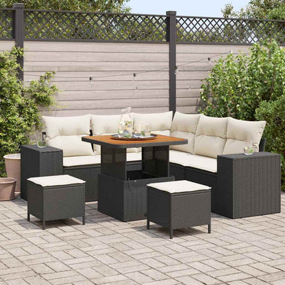 Set Divano da Giardino con cuscino 8 pcs Nero e Crema