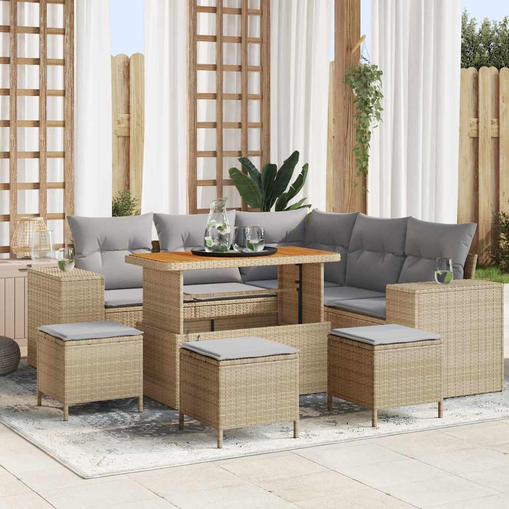 Set Divano da Giardino con cuscino 9 pcs Beige e Grigio Chiaro