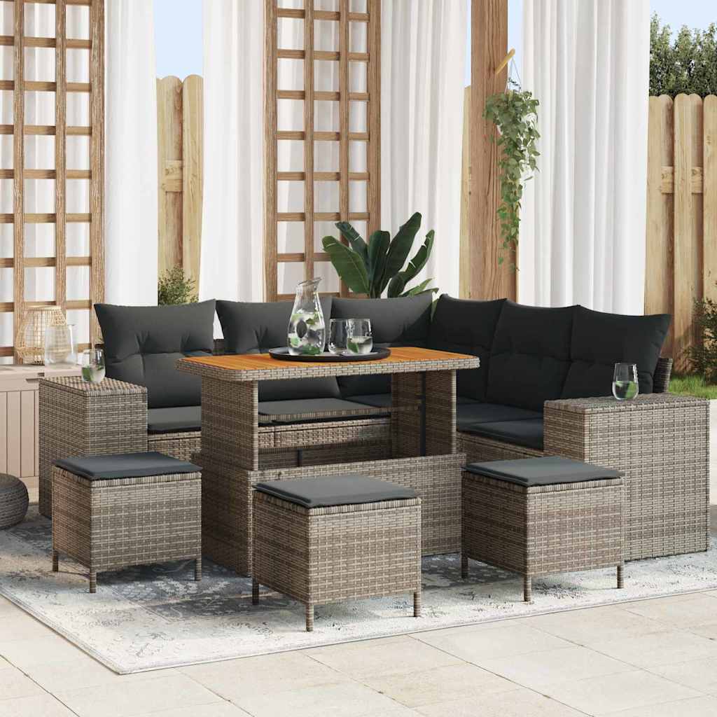 Set Divano da Giardino con cuscino con cuscino 9 pcs Grigio