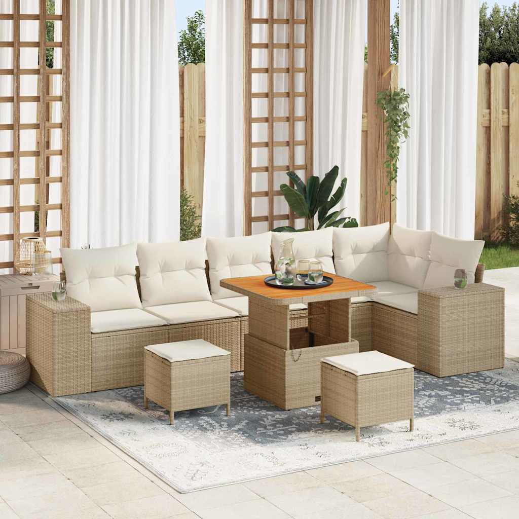 Set Divano da Giardino 9 pcs Beige e Crema polyrattan