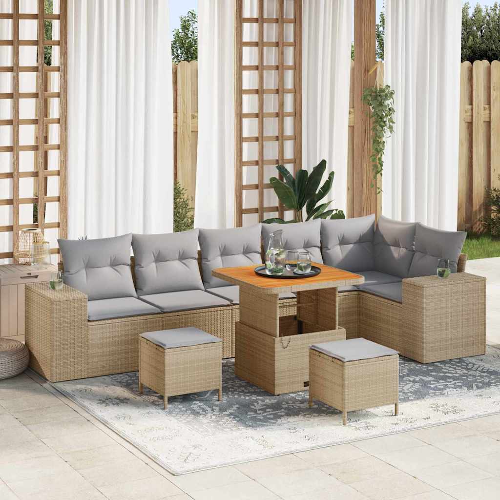 Set Divano da Giardino 9 pcs beige e grigio chiaro polyrattan