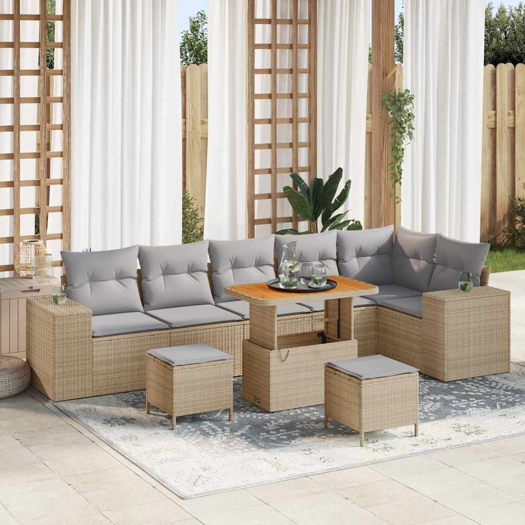 Set Divano da Giardino con cuscino 9 pcs Beige e Grigio Chiaro