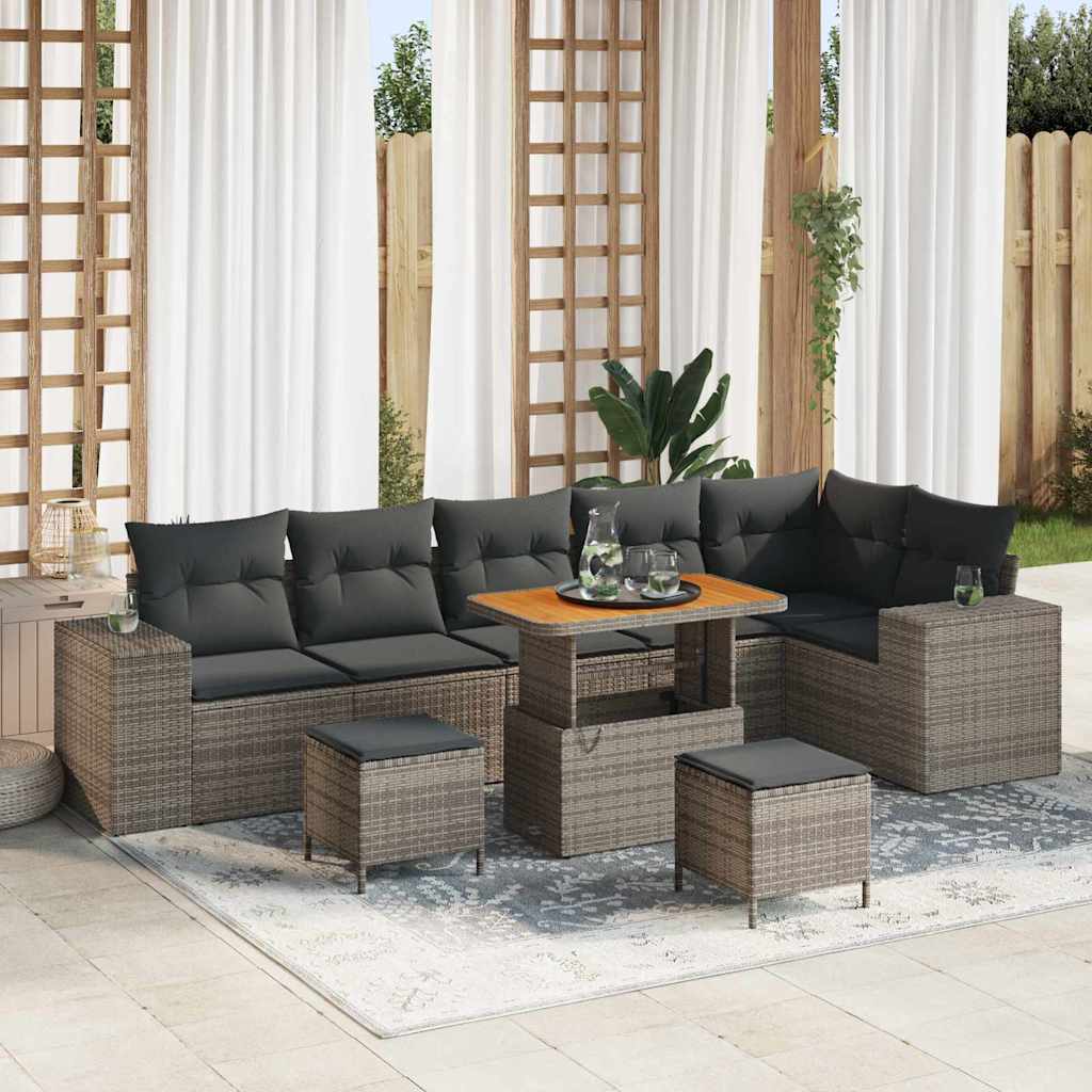 Set Divano da Giardino con cuscino con cuscino 9 pcs Grigio