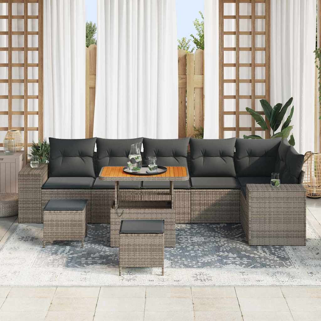 Set Divano da Giardino con cuscino con cuscino 9 pcs Grigio