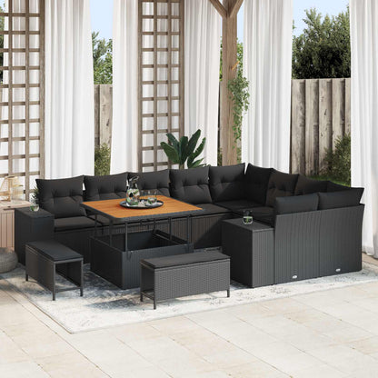 Set Divano da Giardino con cuscino con cuscino 12 pcs Nero