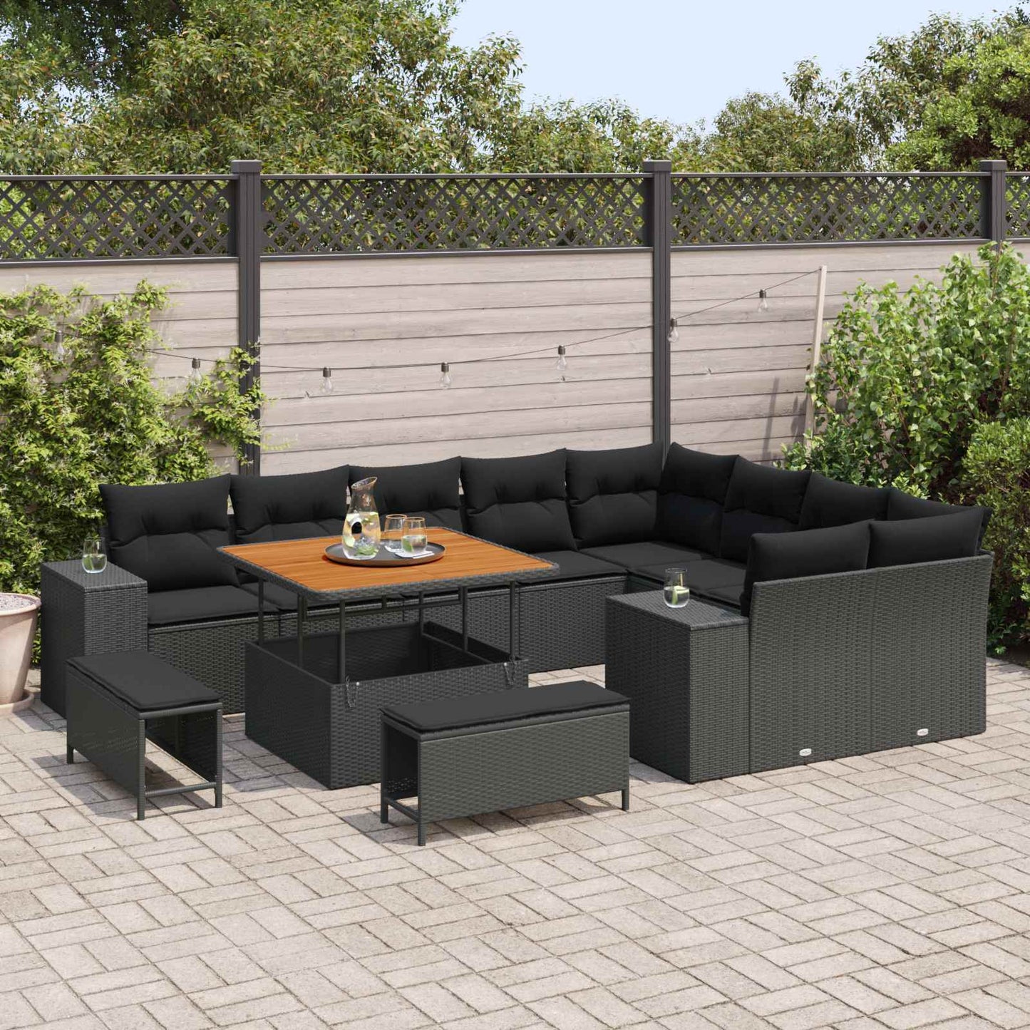 Set Divano da Giardino con cuscino con cuscino 12 pcs Nero