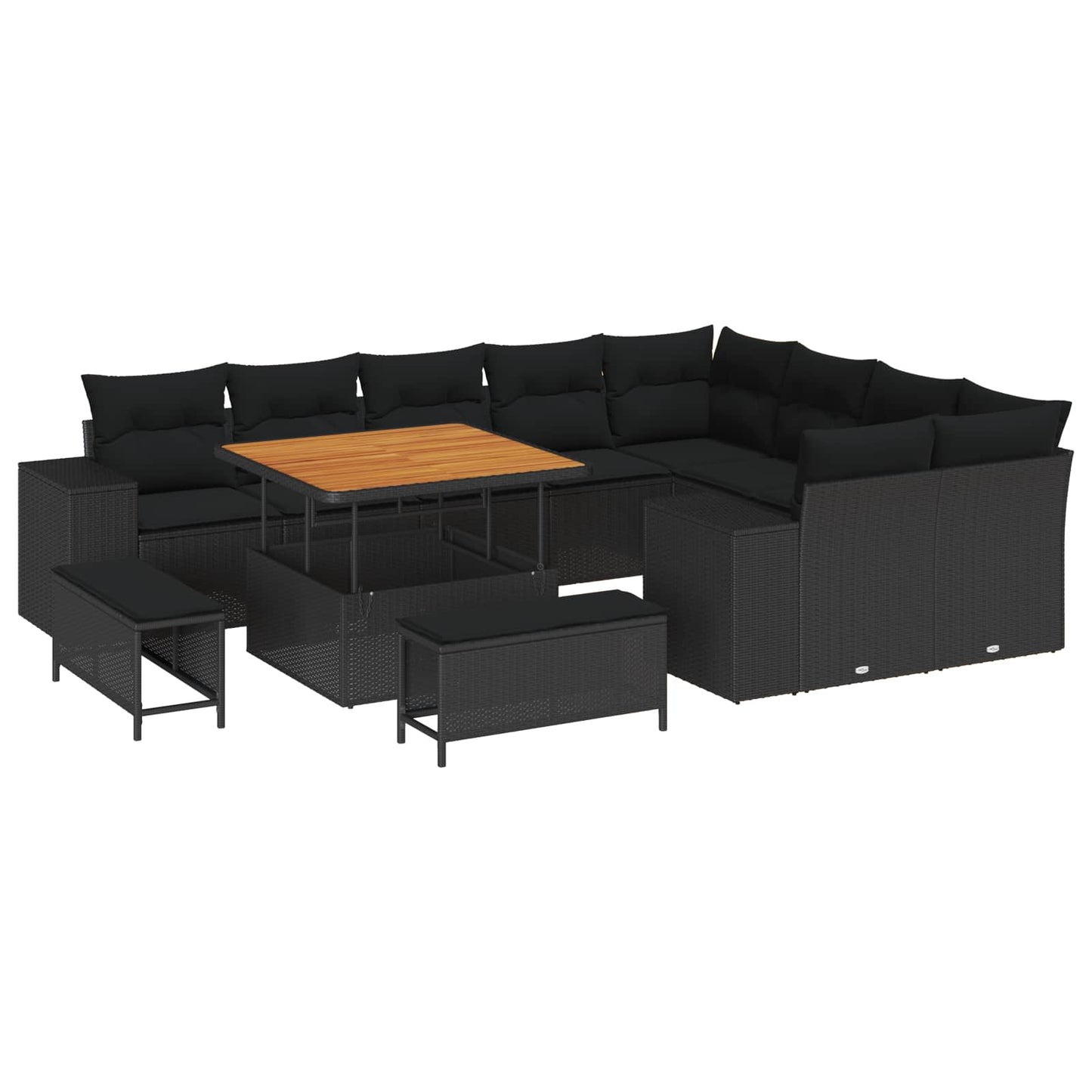 Set Divano da Giardino con cuscino con cuscino 12 pcs Nero