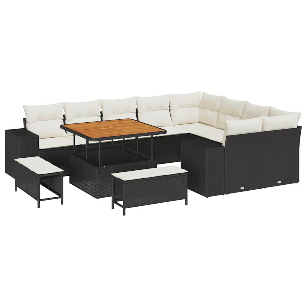 Set Divano da Giardino con cuscino 12 pcs Nero e Crema